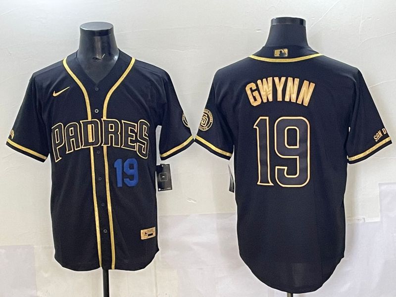 Men 2025 San Diego Padres #19 Gwynn Black Gold Throwback Nike MLB Jersey style 06->san diego padres->MLB Jersey